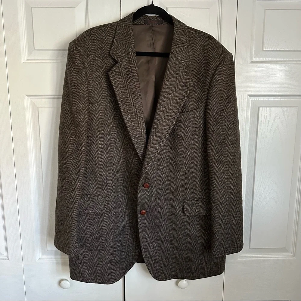 English Manor Blazer Mens 46 Herringbone Tweed Sport Coat Equestrian Heritage - Picture 2 of 13